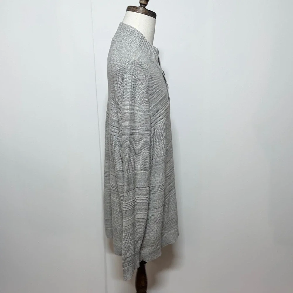 Flag‎ & Anthem Sweater Mens XXL Grey Cotton Marl Mock Neck Striped Henley